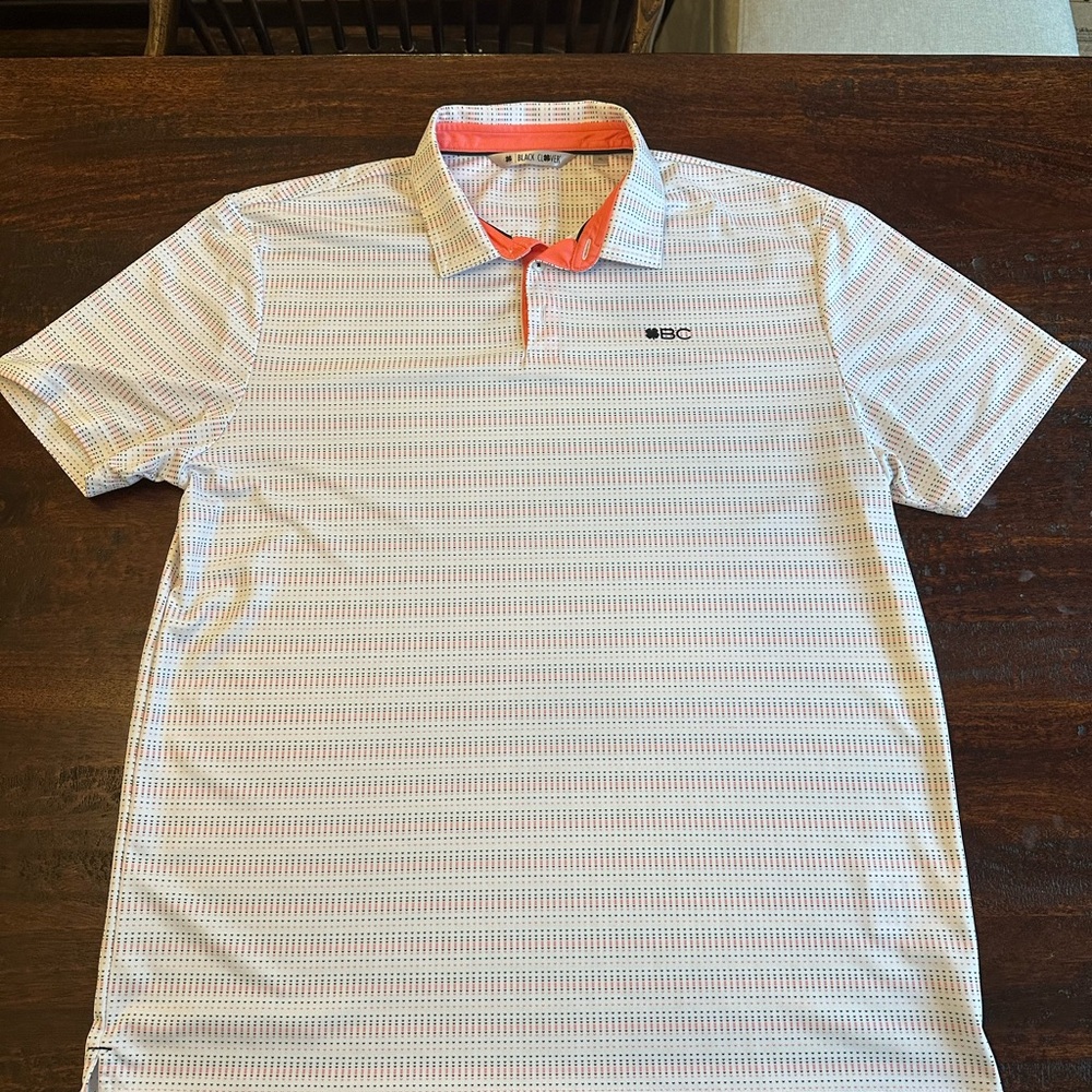 Black Clover XL Men's Golf Polo Shirt - White with Orange Accents